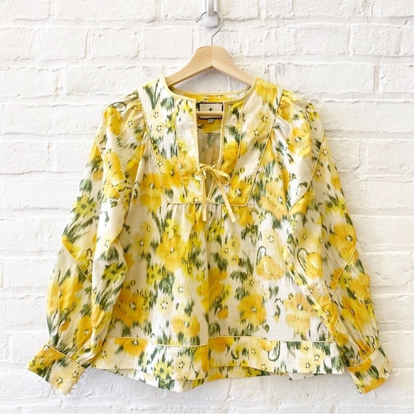 TuckernuckFrancie Tie Blouse in Sun Showers Floral Yellow XS